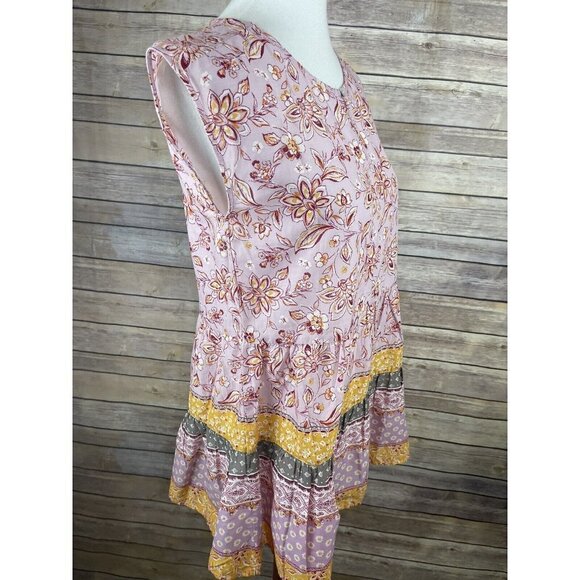 Beach Lunch Lounge XS NWT Tunic Blouse Tiered Ruffled Hem Boho Mixed Floral - Picture 8 of 10